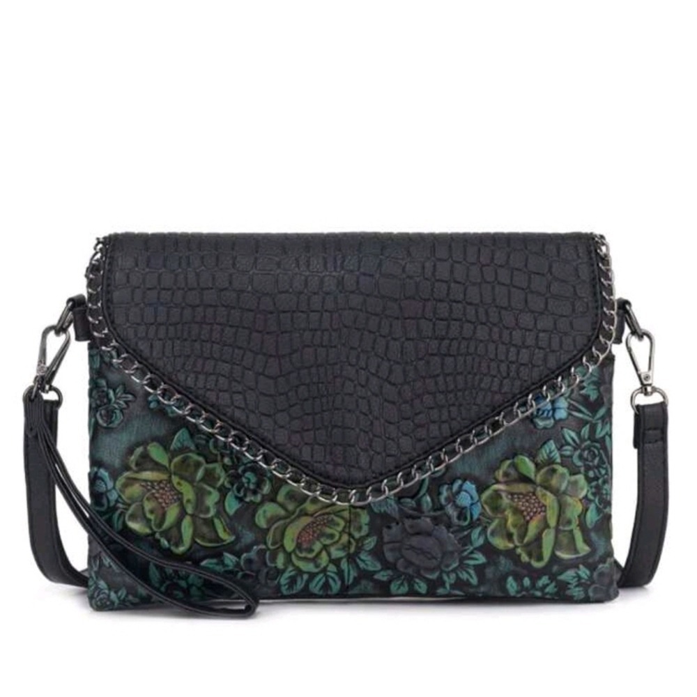 Floral Embossed Leather Clutch Bag  Crossbody Purse For Woman‎ 27×18 Cm